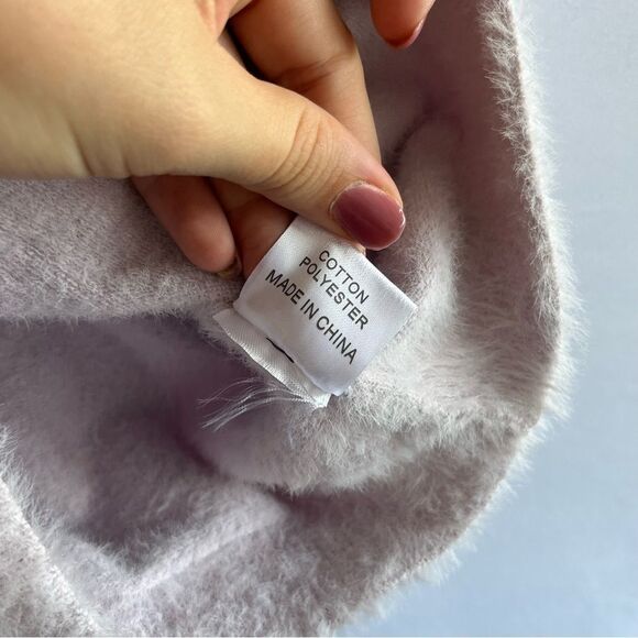 Women's RUMO Pastel Purple One Shoulder Asymmetrical Fuzzy Sweater - Picture 4 of 6